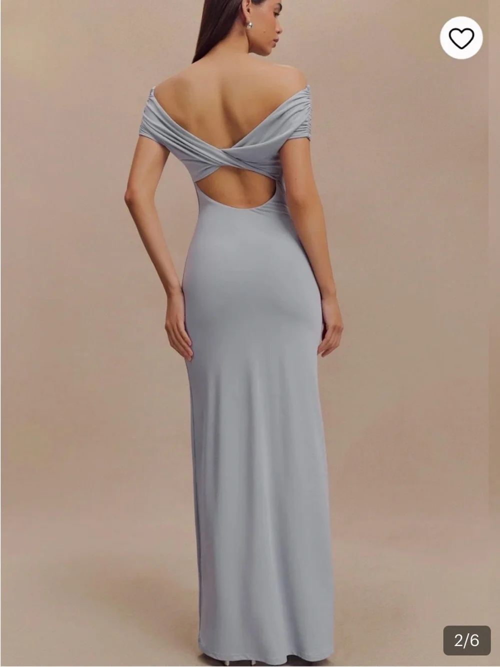Meshki Imogen Off-Shoulder Slinky Maxi Dress- Dusty Blue - Picture 3 of 4